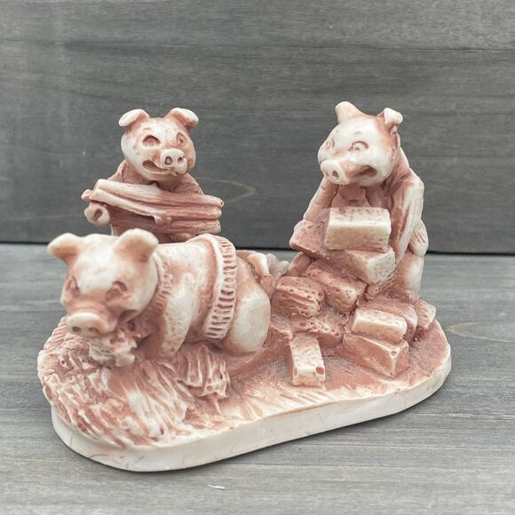 Vintage Georgia Marble Stone Figure The Three Little Pigs Limited Edition 1970s - Picture 1 of 9